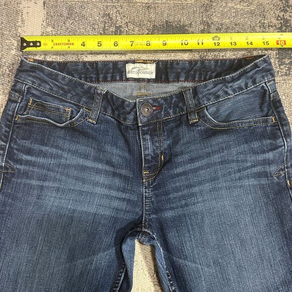 Aeropostale Capri Womens Jeans 9/10 Blue Dark Denim Flap Pockets Low Rise Pants - Picture 5 of 11